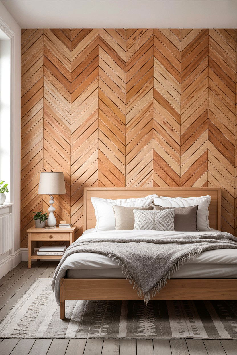 Vertical chevron slat wall - 30 bedroom chevron wall ideas