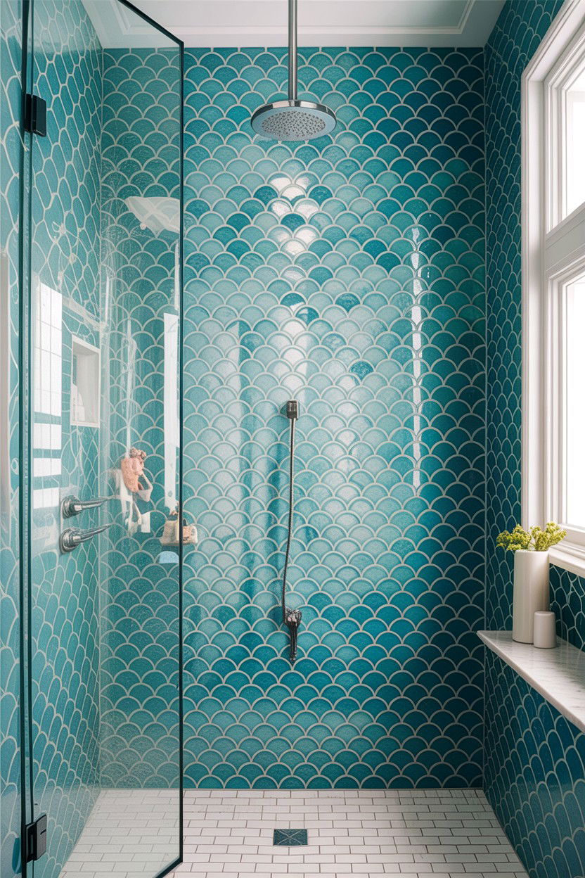 Vertical fish scale tile layout - 30 fish scale tile bathroom ideas