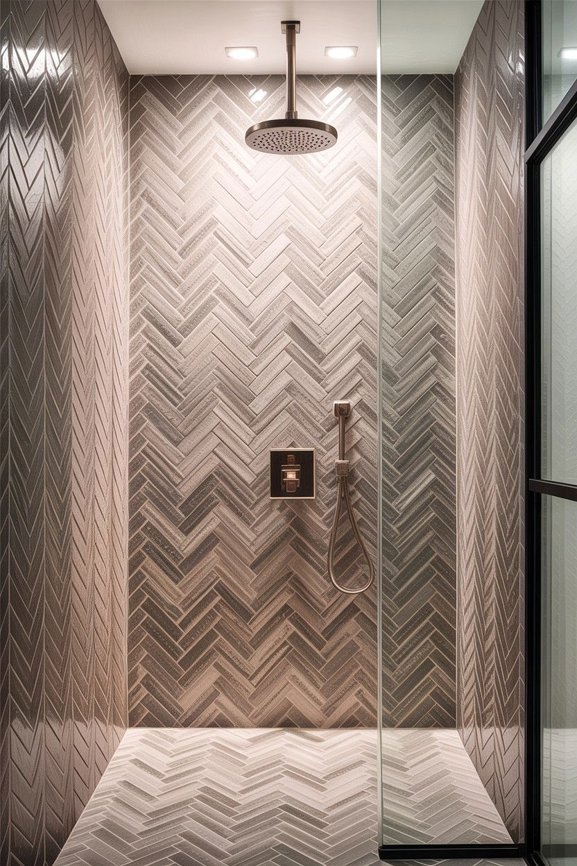 Vertical herringbone tile shower - 30 herringbone pattern bathroom ideas