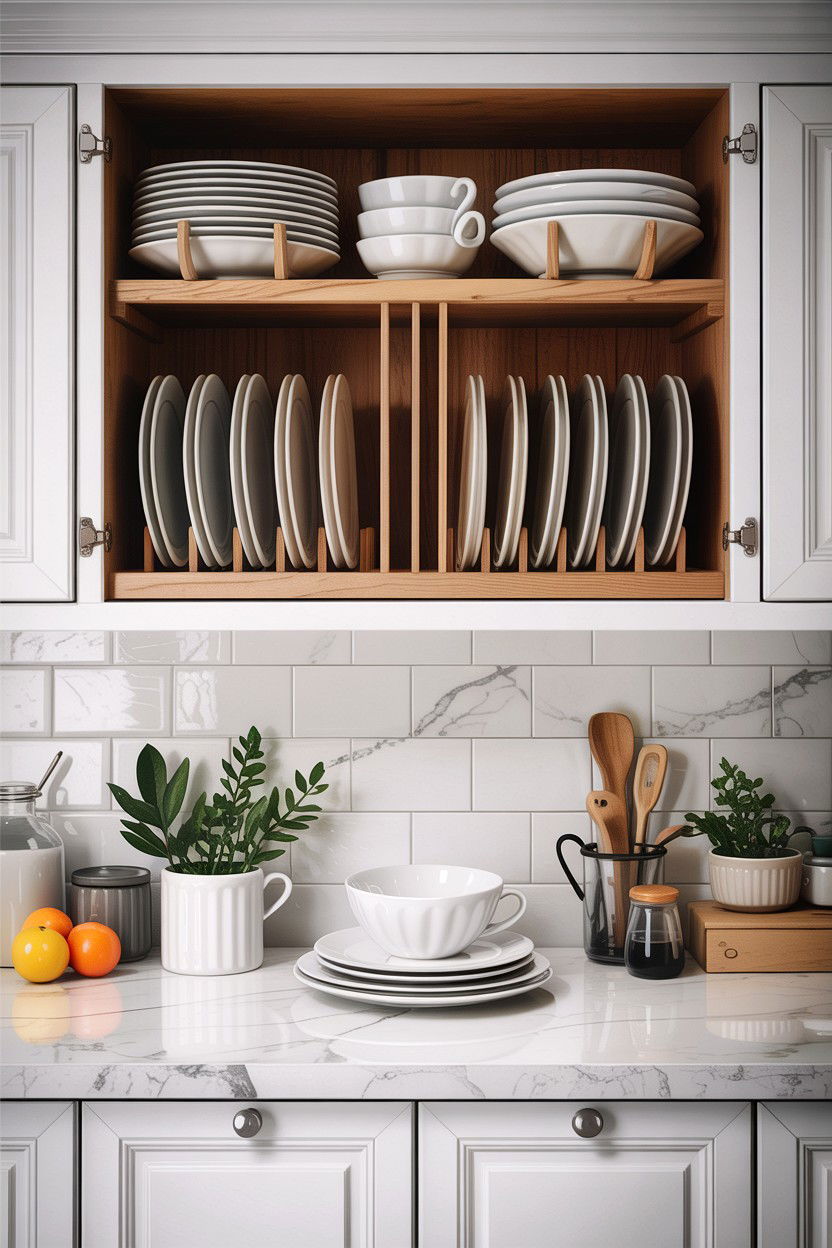 Vertical plate rack - 30 small kitchen space storage ideas