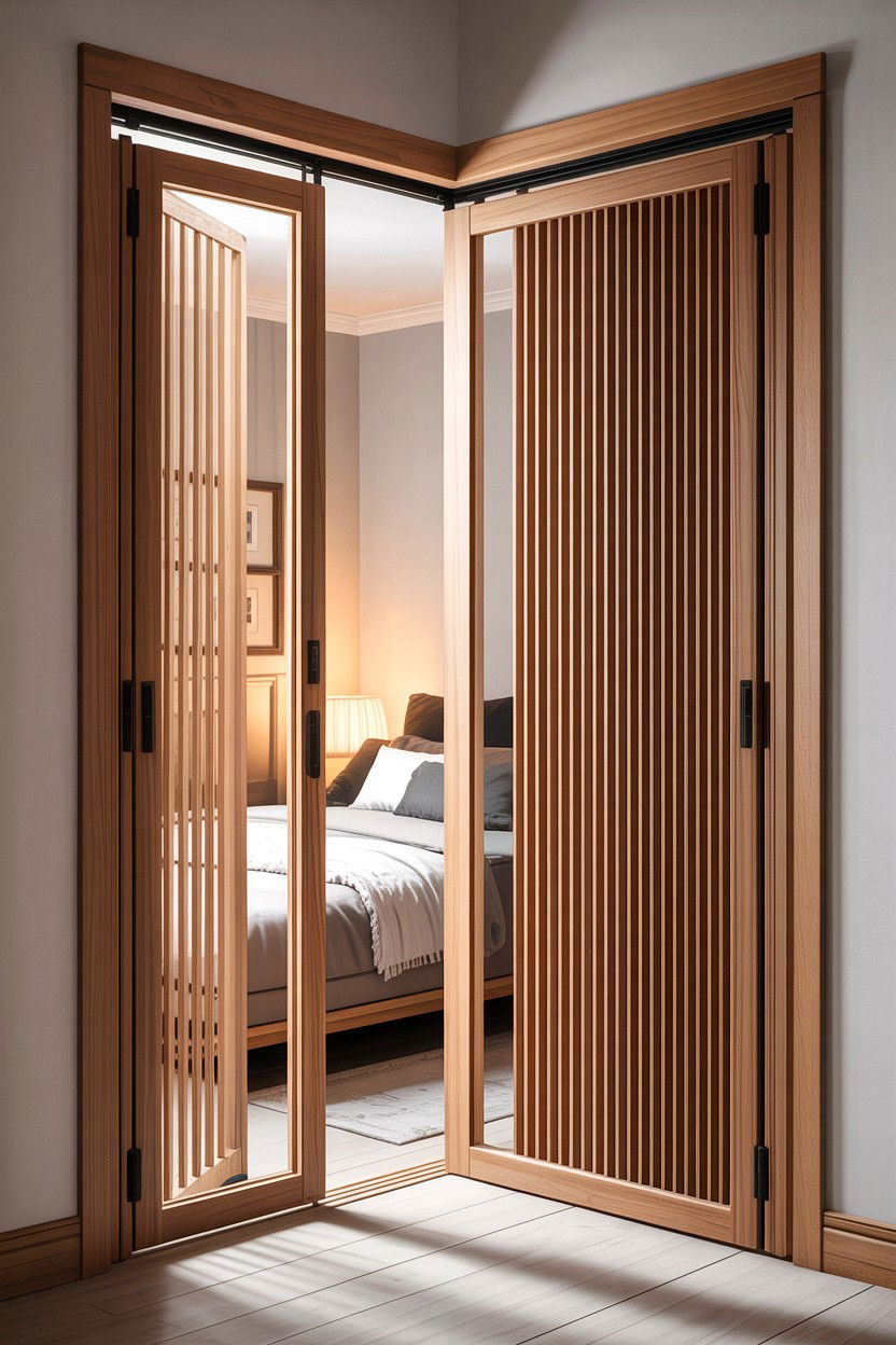 Vertical slat wood bifold doors - 30 bedroom bifold doors