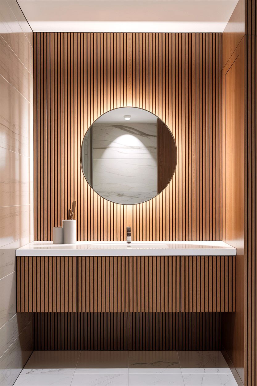 Vertical wood slat wall - 30 Japanese bathroom ideas