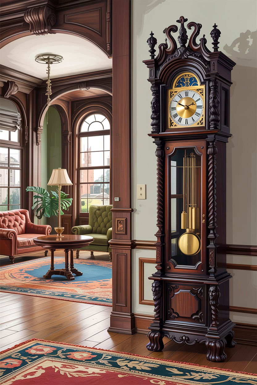 Victorian Carved Grandfather Clock - 30 living room grandfather clocks