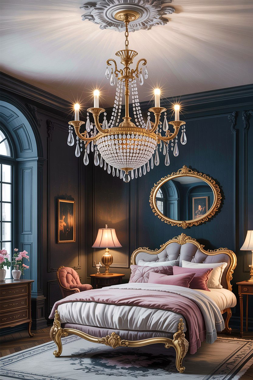Victorian Chandelier Lighting - 30 dark academia bedroom ideas