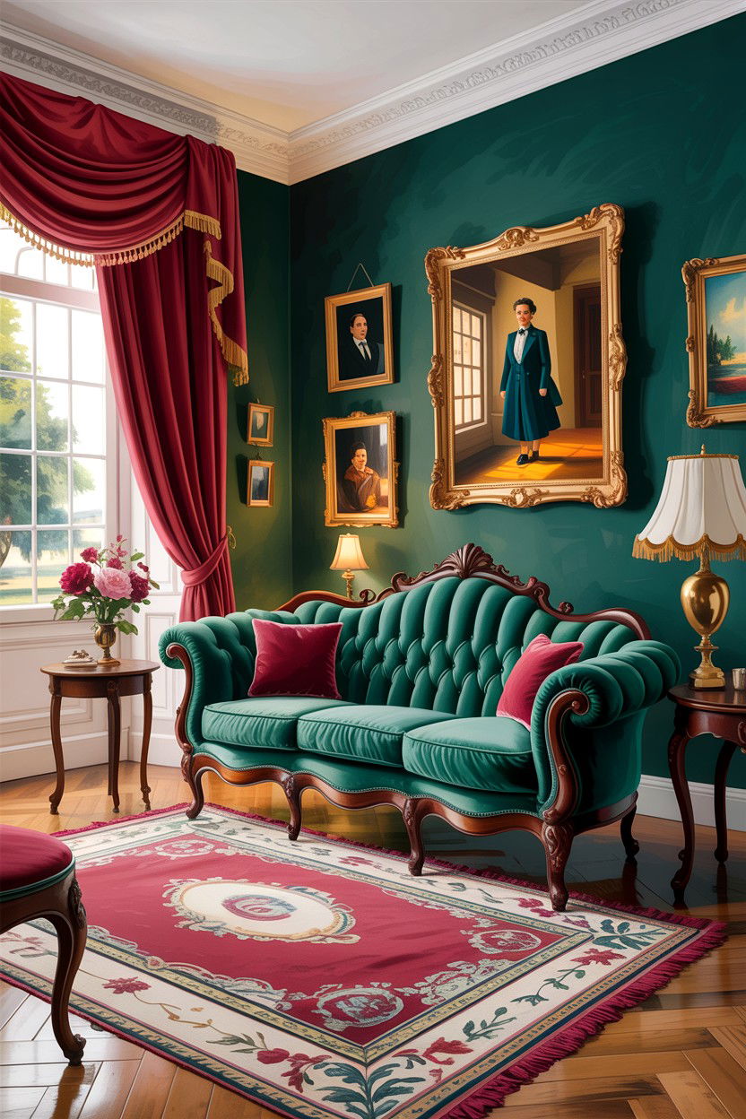 Victorian velvet sofa - 30 living room antique furniture ideas