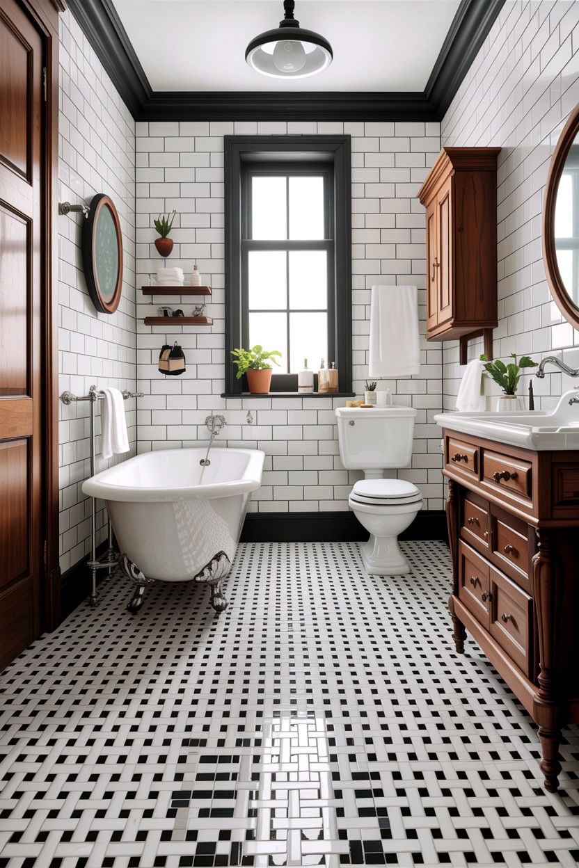 Vintage Basketweave Bathroom Floor - 30 basketweave tile bathroom ideas
