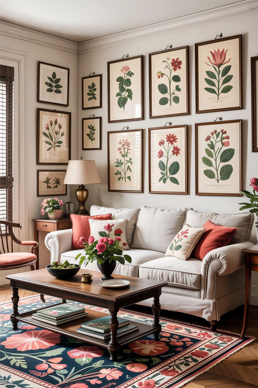 Vintage Botanical Print - 30 floral themed living room ideas