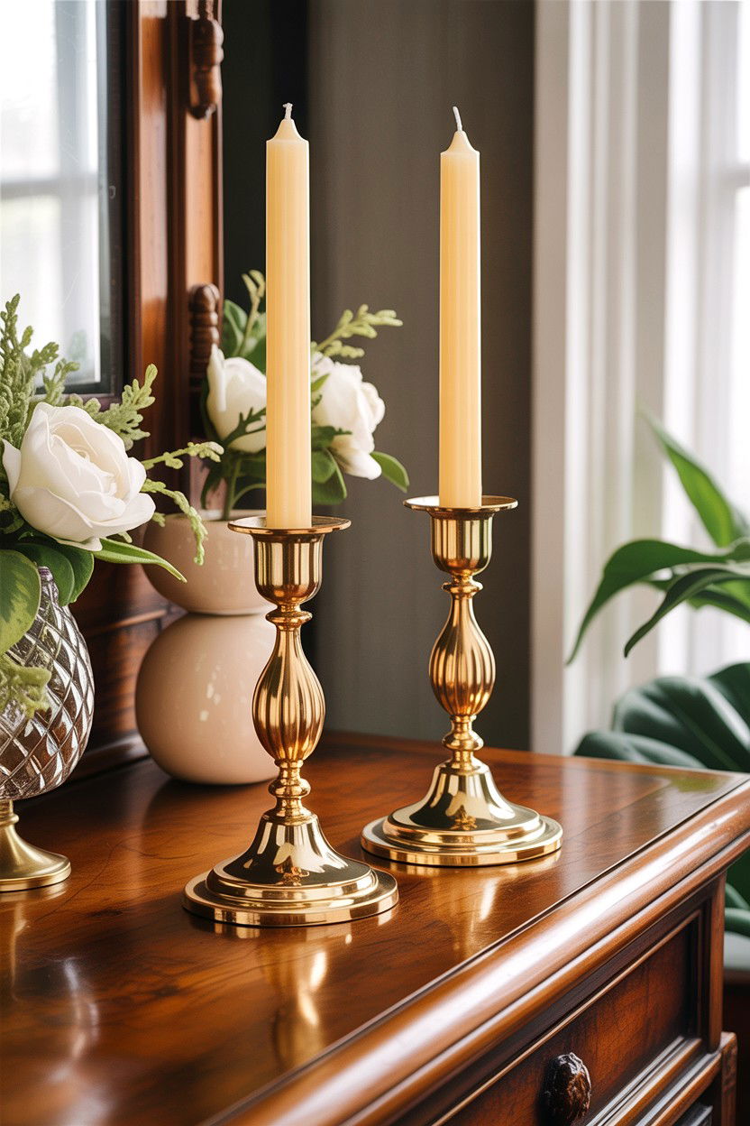 Vintage Brass Candle Holder - 30 bedroom candle ideas