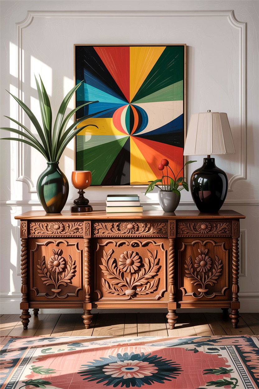 Vintage Carved Wood Credenza - 30 living room credenza ideas