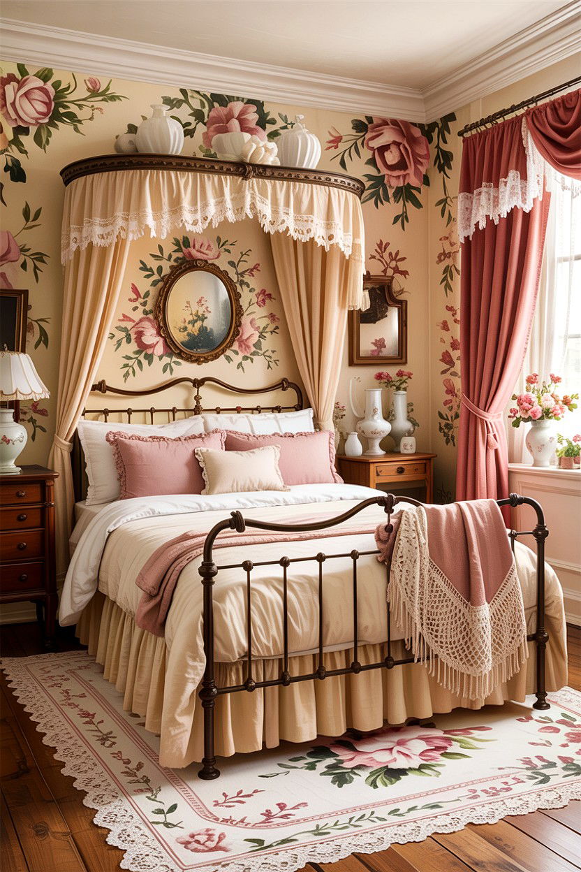 Vintage Cream Floral Bedroom - 30 traditional cream bedroom ideas