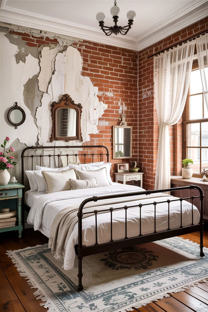 Vintage Distressed Brick Bedroom - 30 exposed brick bedroom ideas