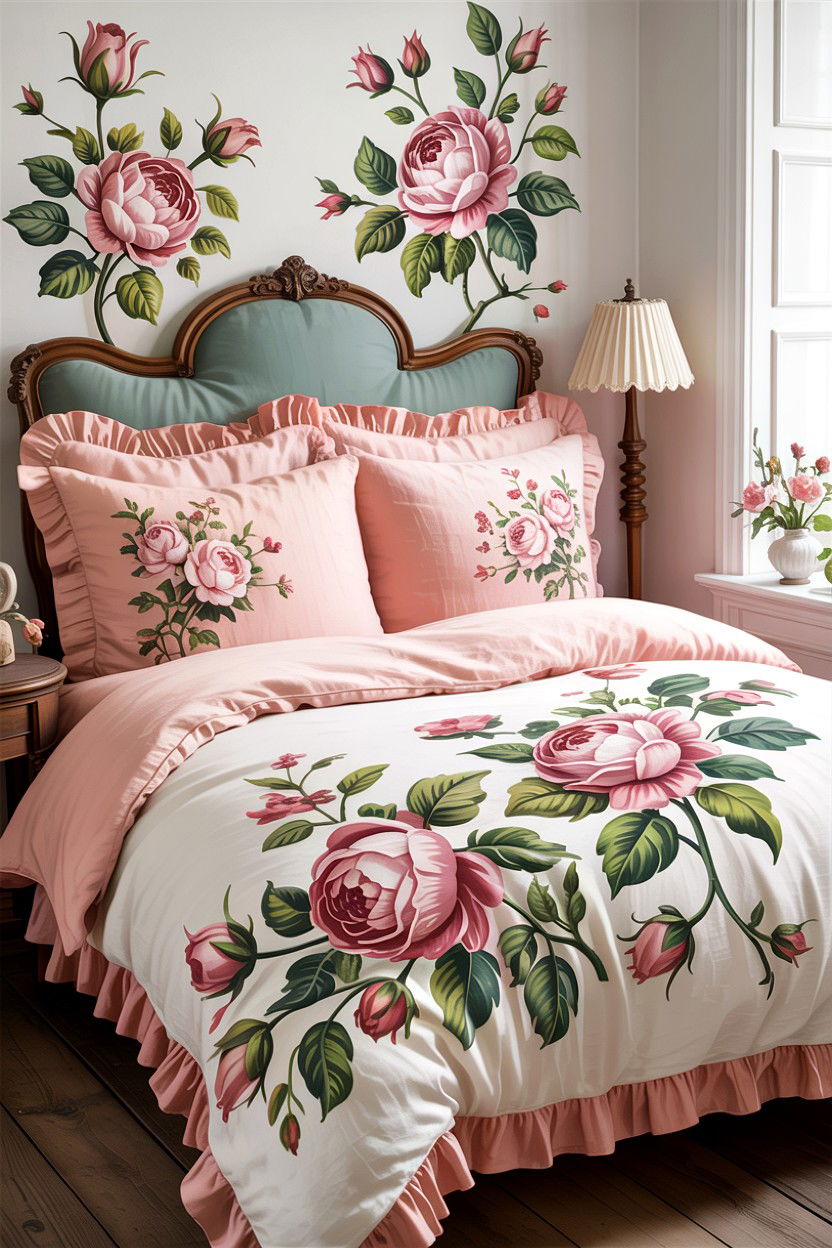 Vintage Floral Bedding - 30 French shabby chic bedroom ideas