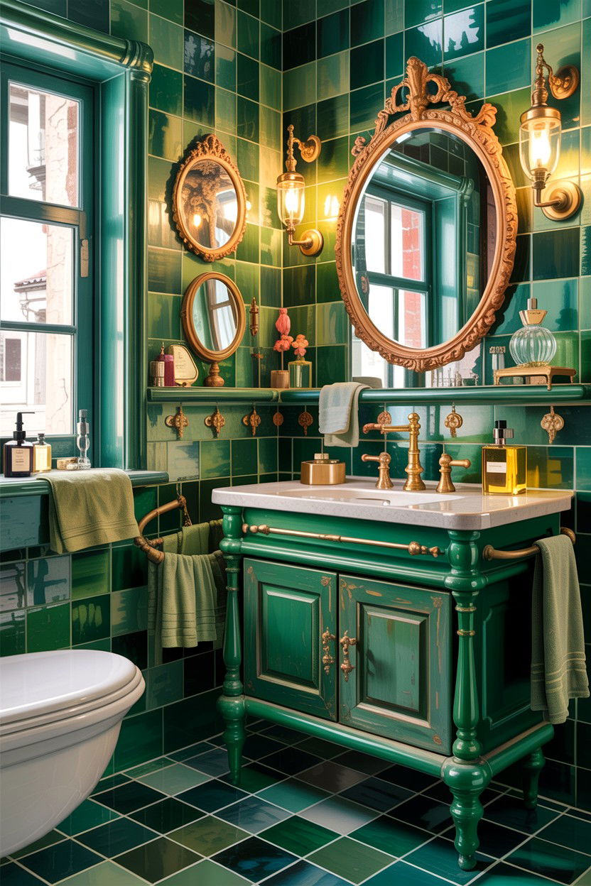 Vintage Green Bathroom - 30 green and gold bathroom ideas