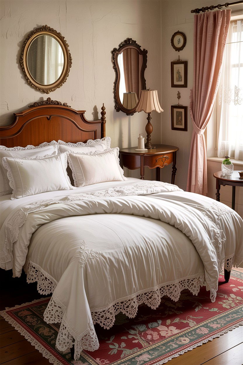 Vintage Lace Bedding - 30 bedroom layered bedding ideas