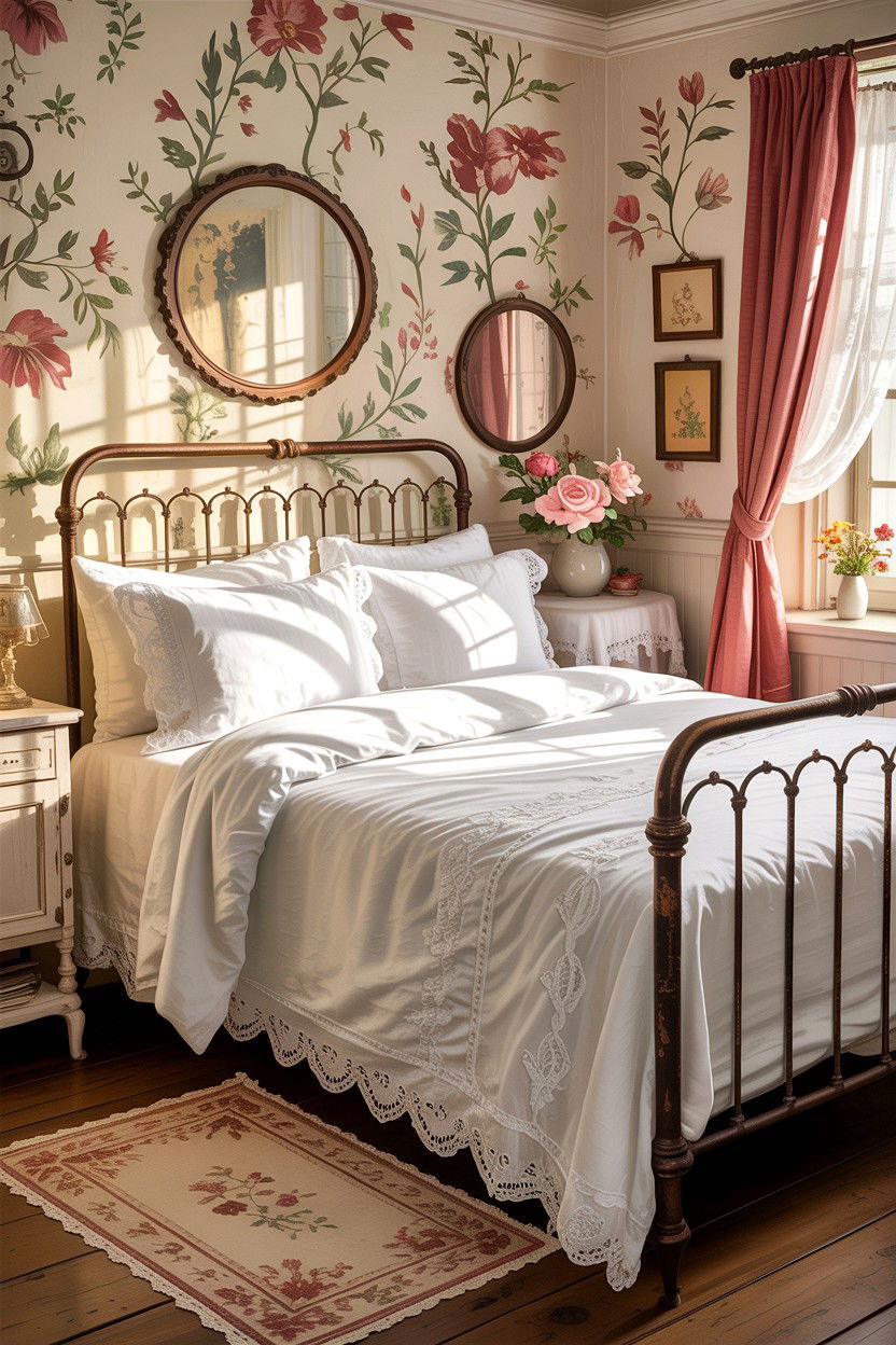 Vintage Lace Trim Bedding - 30 embroidered bedroom ideas