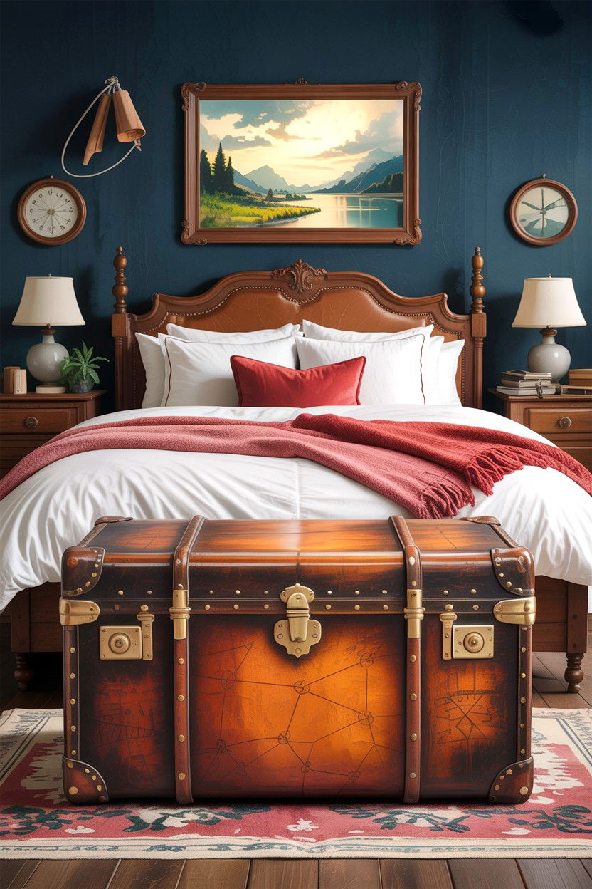 Vintage Leather Trunk - 30 leather bedroom ideas