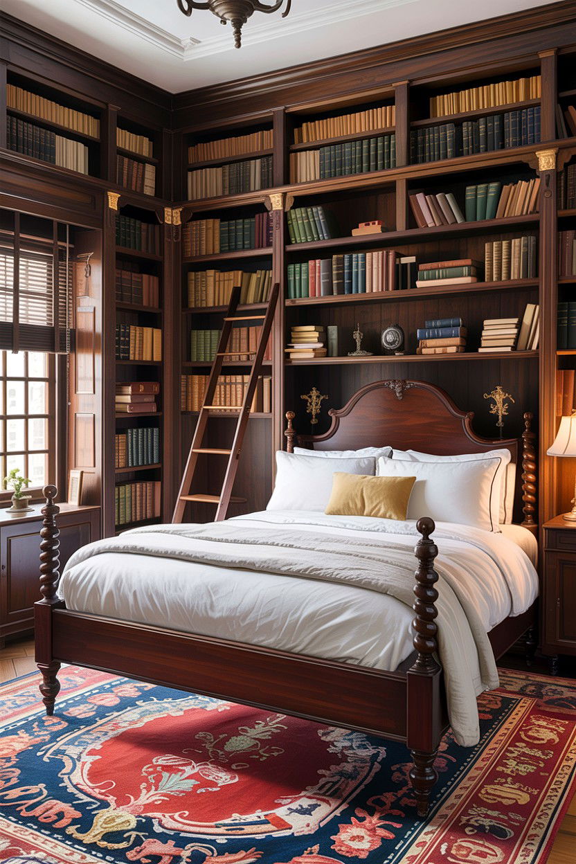 Vintage Library Bedroom - 30 dark academia bedroom ideas