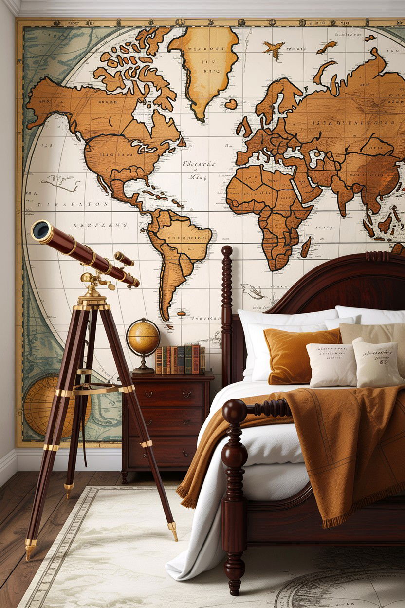 Vintage Map Wallpaper - 30 explorer bedroom ideas