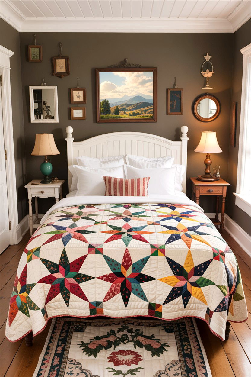 Vintage Quilt Bedding - 30 country house bedroom ideas