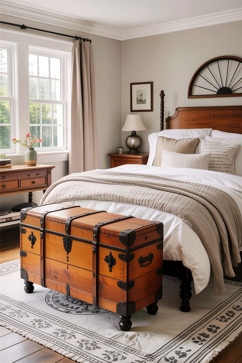 Vintage Storage Trunk - 30 farmhouse bedroom ideas