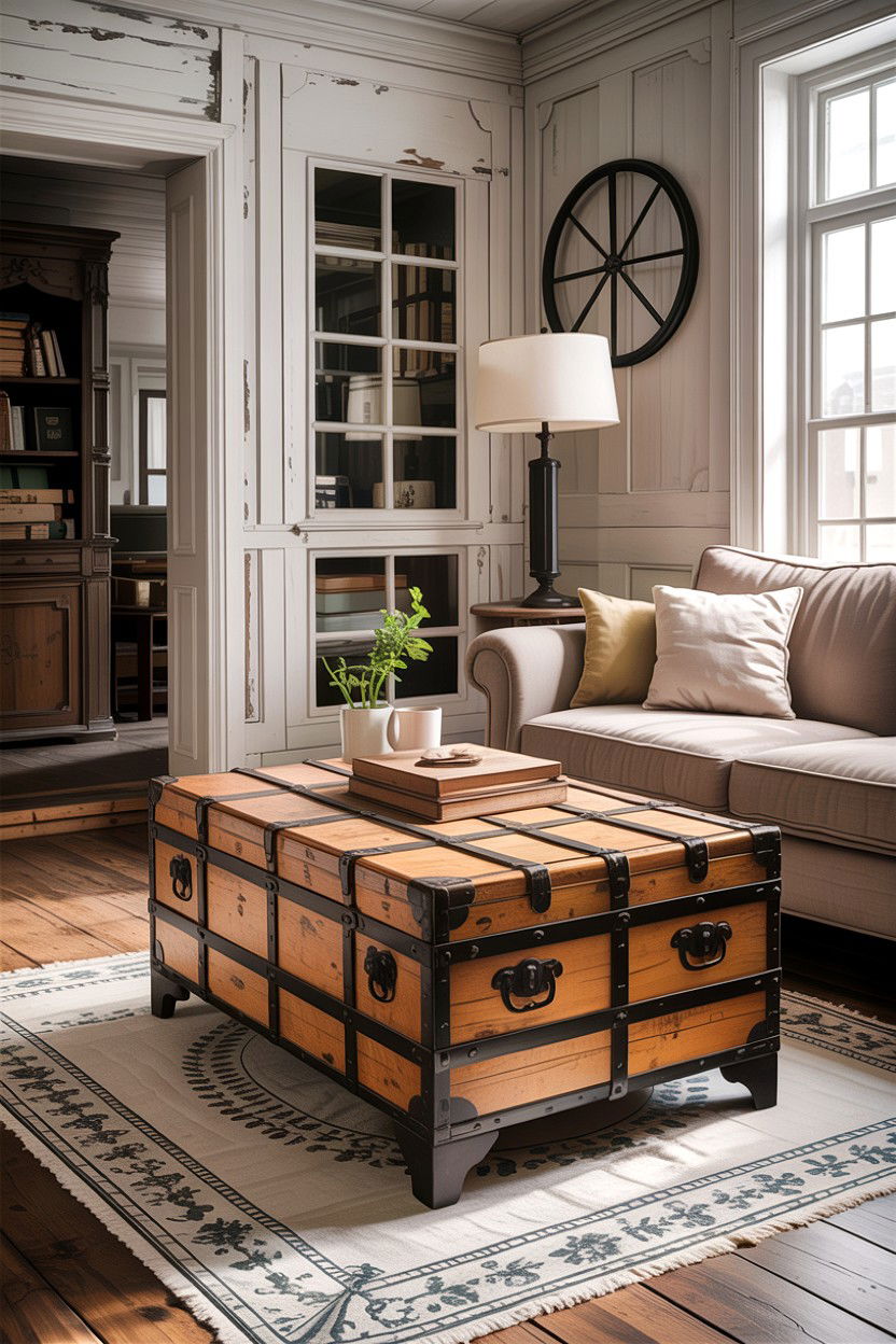 Vintage Storage Trunk - 30 living room farmhouse furniture ideas