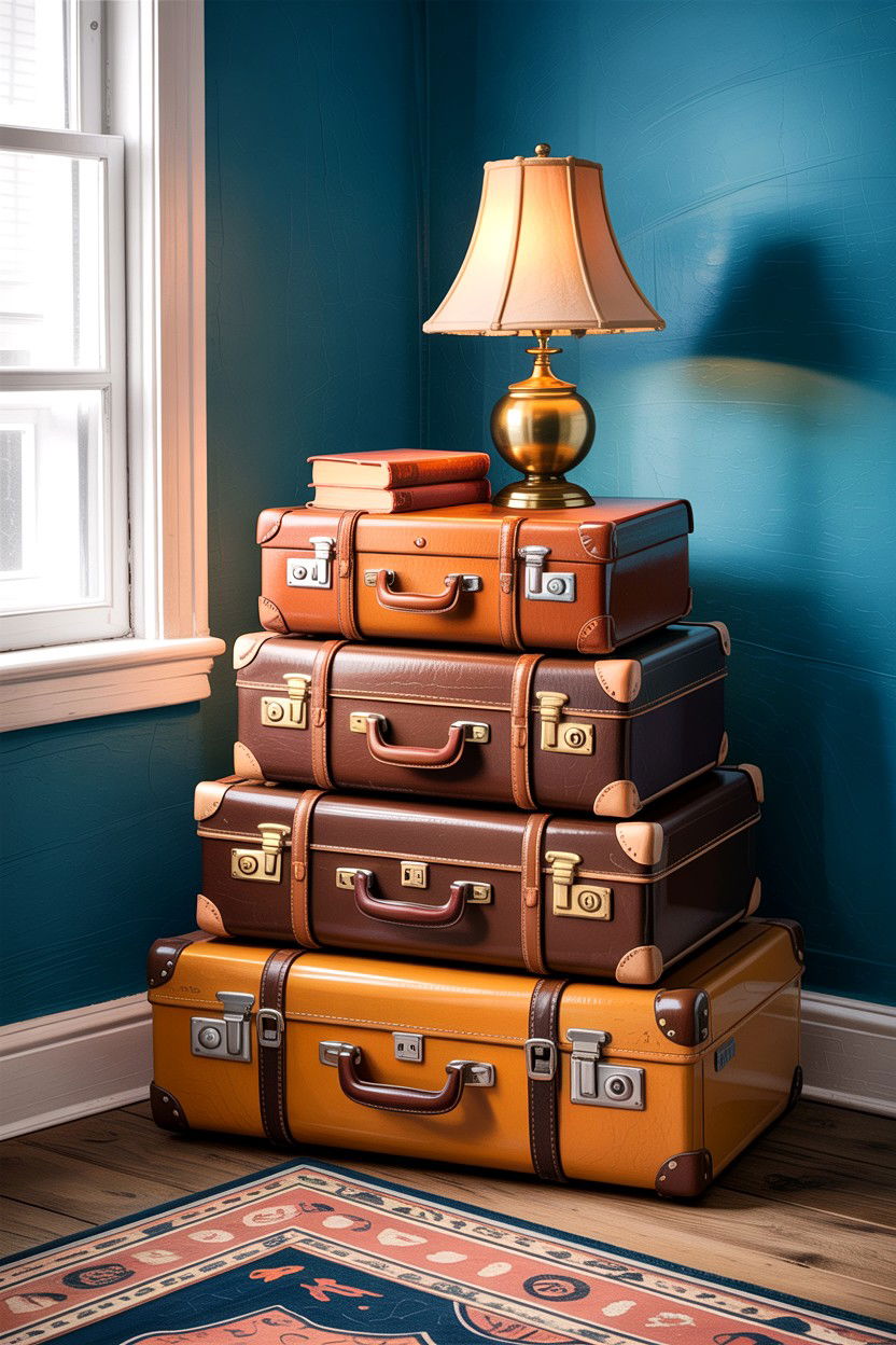 Vintage Suitcase Decor - 30 bedroom corner ideas