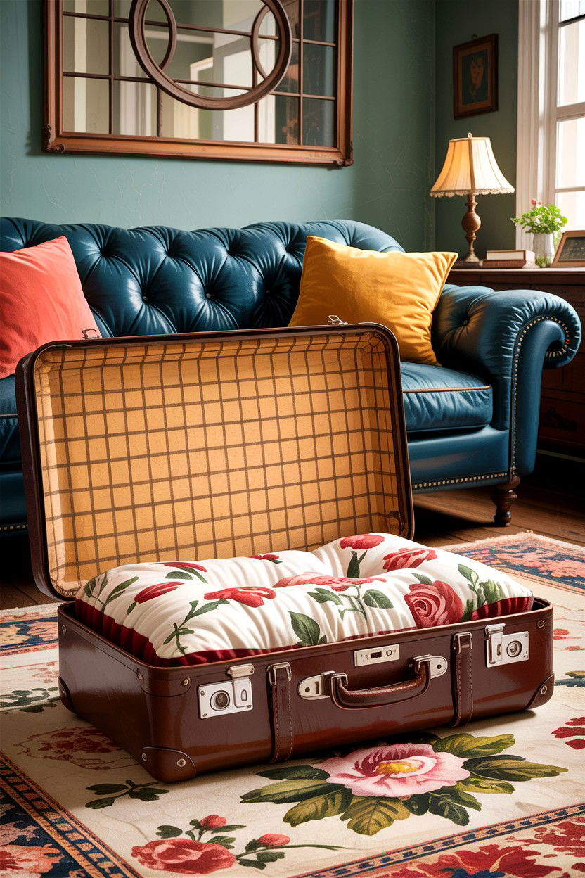 Vintage Suitcase Dog Bed - 30 dog bed living room ideas