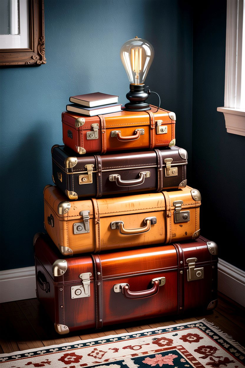 Vintage Suitcase Nightstand - 30 bedroom nightstand ideas