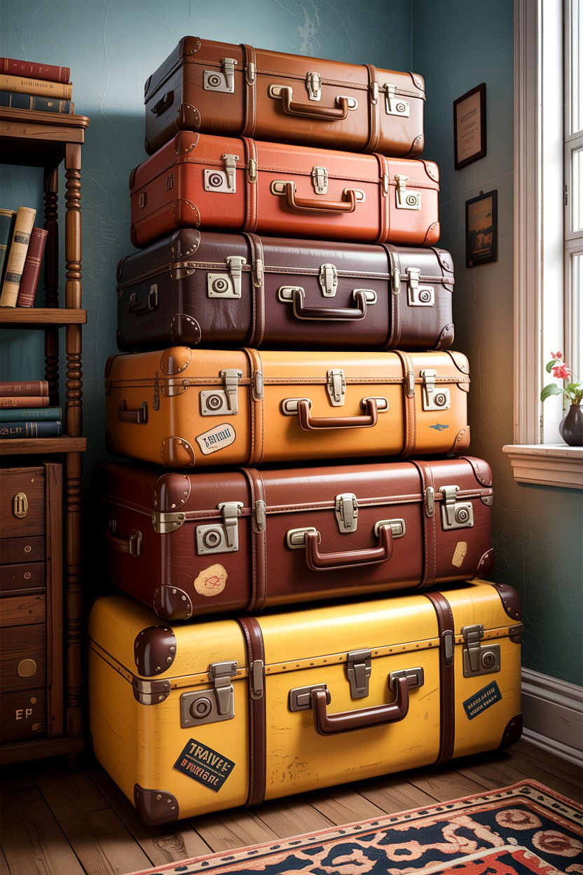 Vintage Suitcase Storage - 30 airplane bedroom ideas