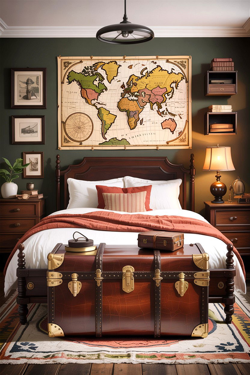 Vintage Travel Trunk Decor - 30 British colonial bedroom ideas