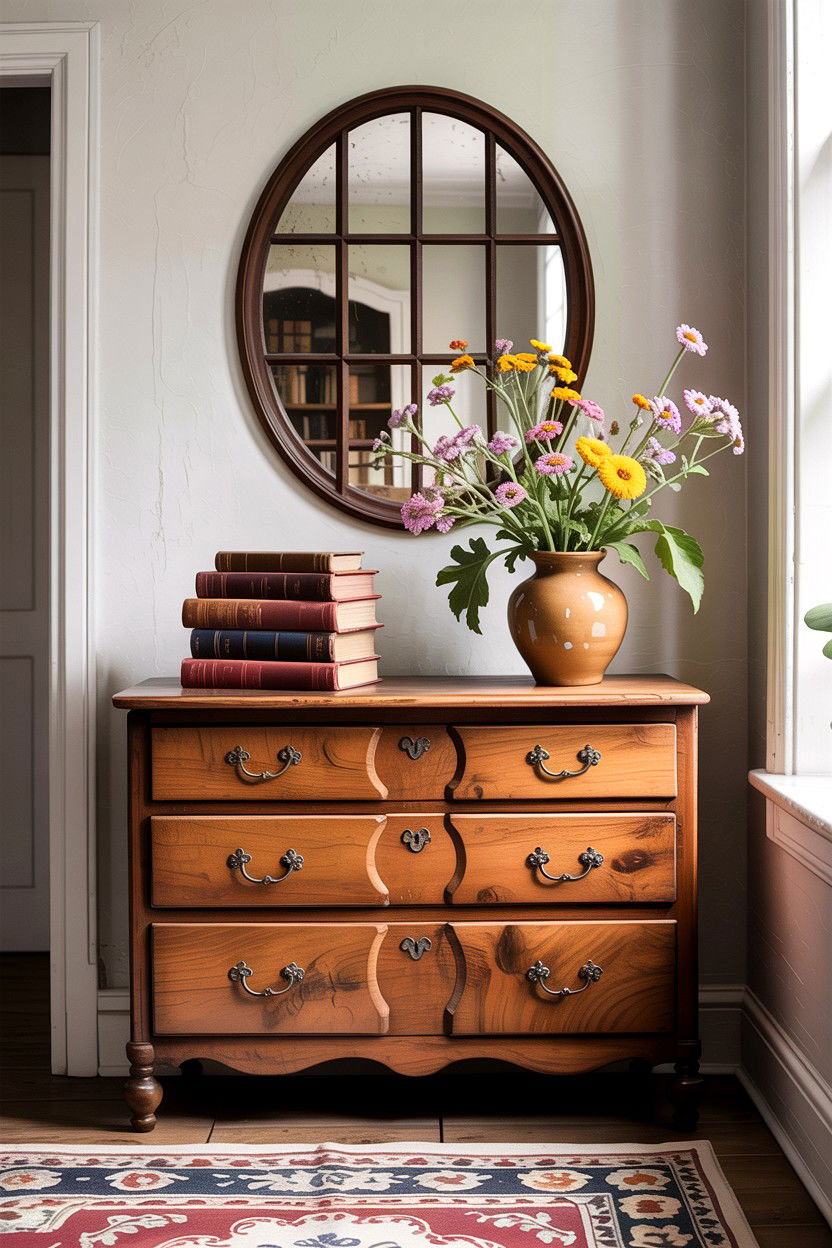 Vintage Wooden Dresser - 30 cottage core bedroom ideas