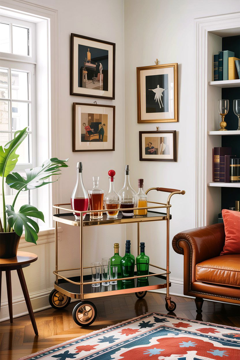 Vintage bar cart - 30 living room antique furniture ideas