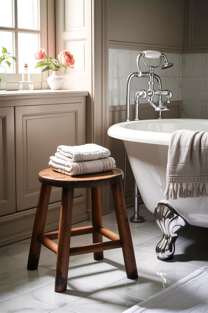 Vintage bathroom stool - 30 colonial bathroom ideas