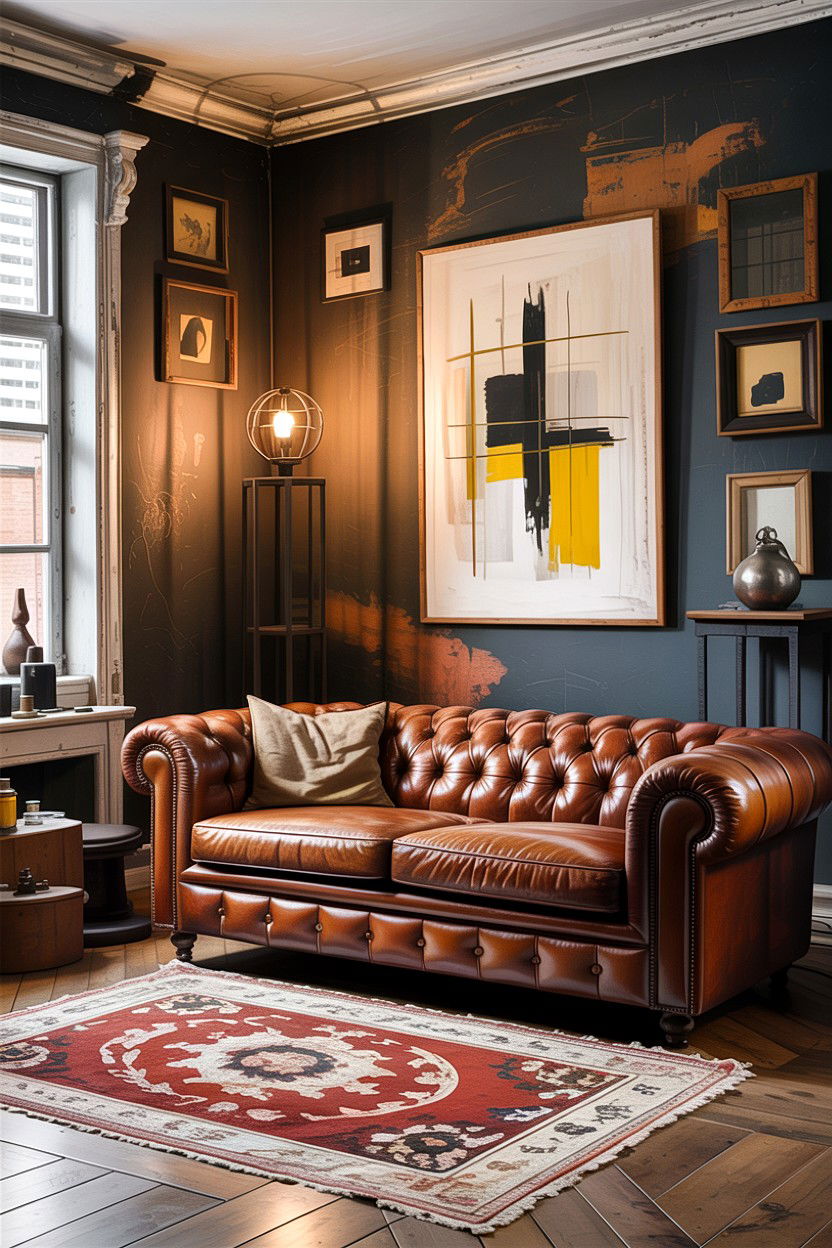 Vintage brown leather living room - 30 warm brown living room ideas