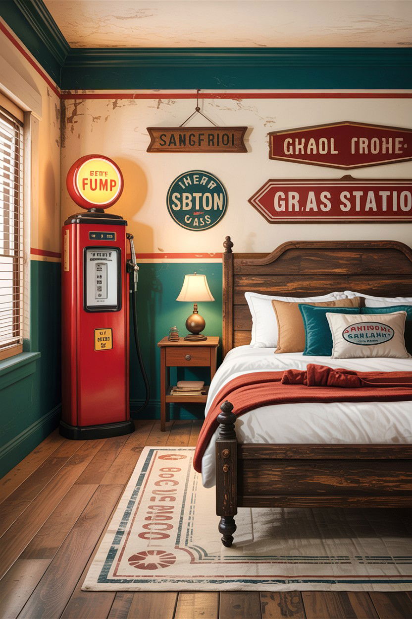 Vintage gas station bedroom - 30 car themed bedroom ideas