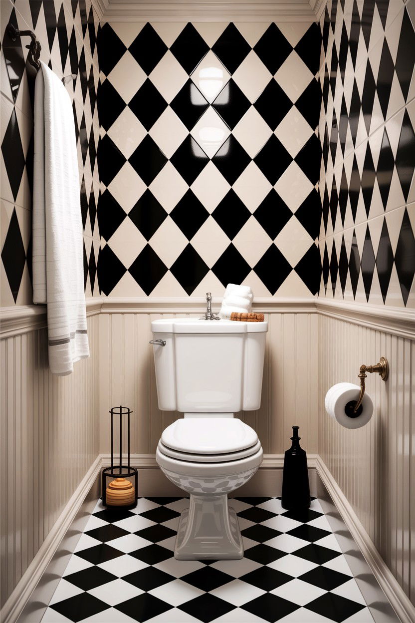 Vintage harlequin tile bathroom - 30 diamond tile bathroom ideas