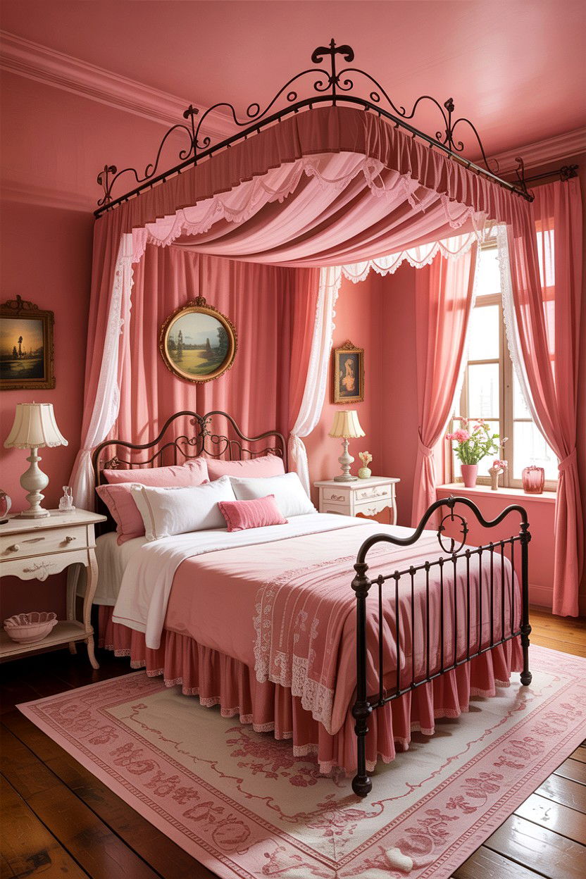Vintage pink bedroom - 30 bedroom pink walls