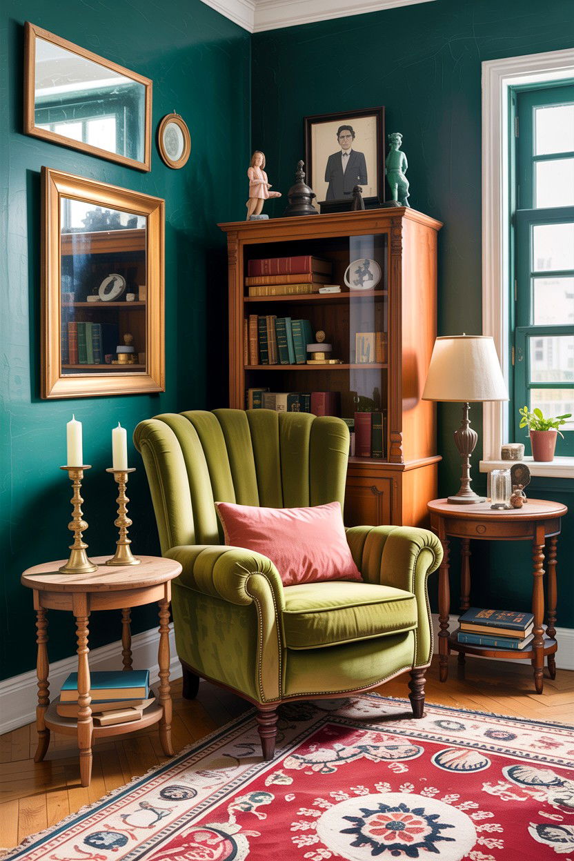 Vintage thrifted living room - 30 cluttercore living room ideas