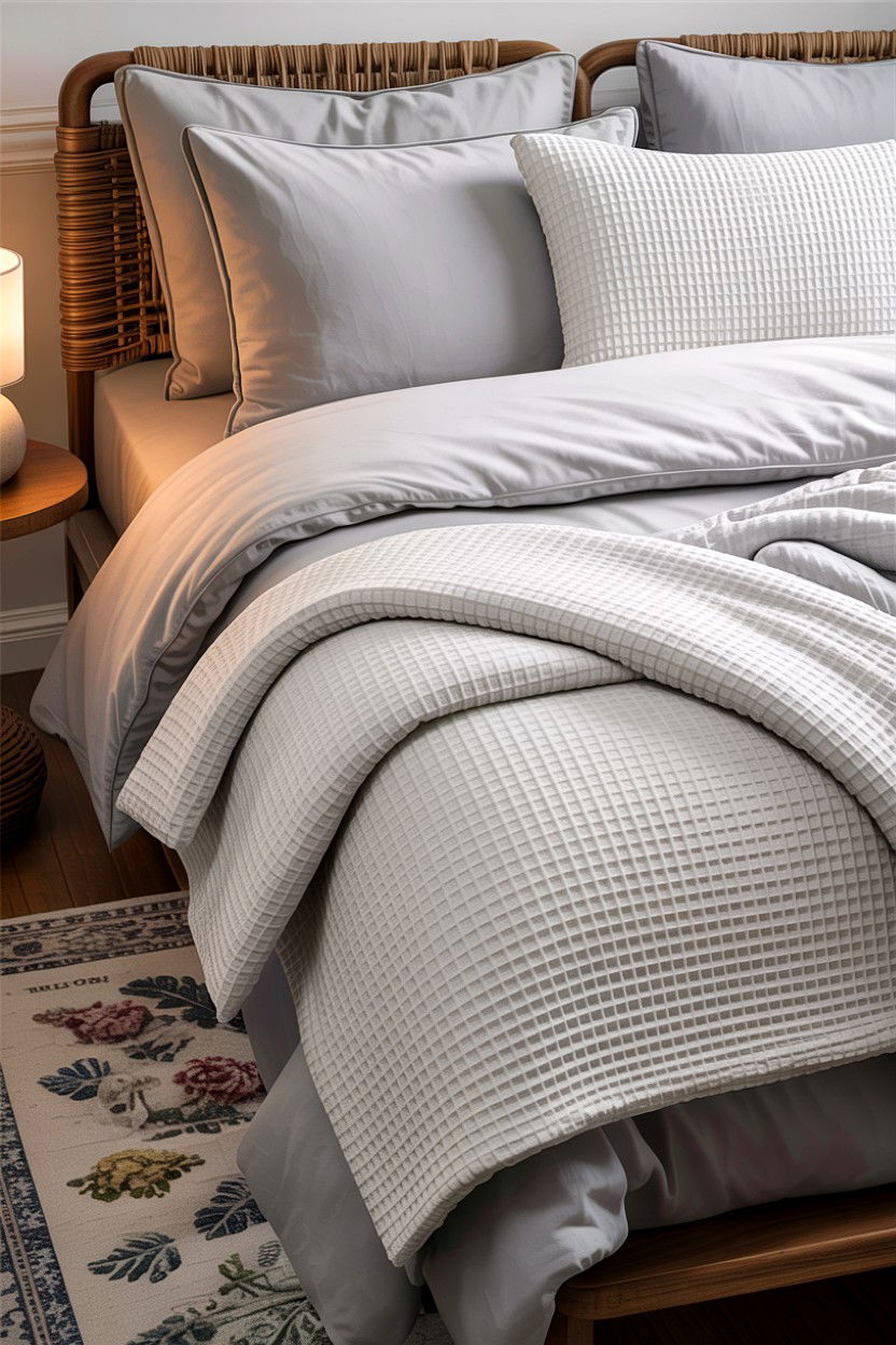 Waffle Weave Blanket - 30 bedroom layered bedding ideas