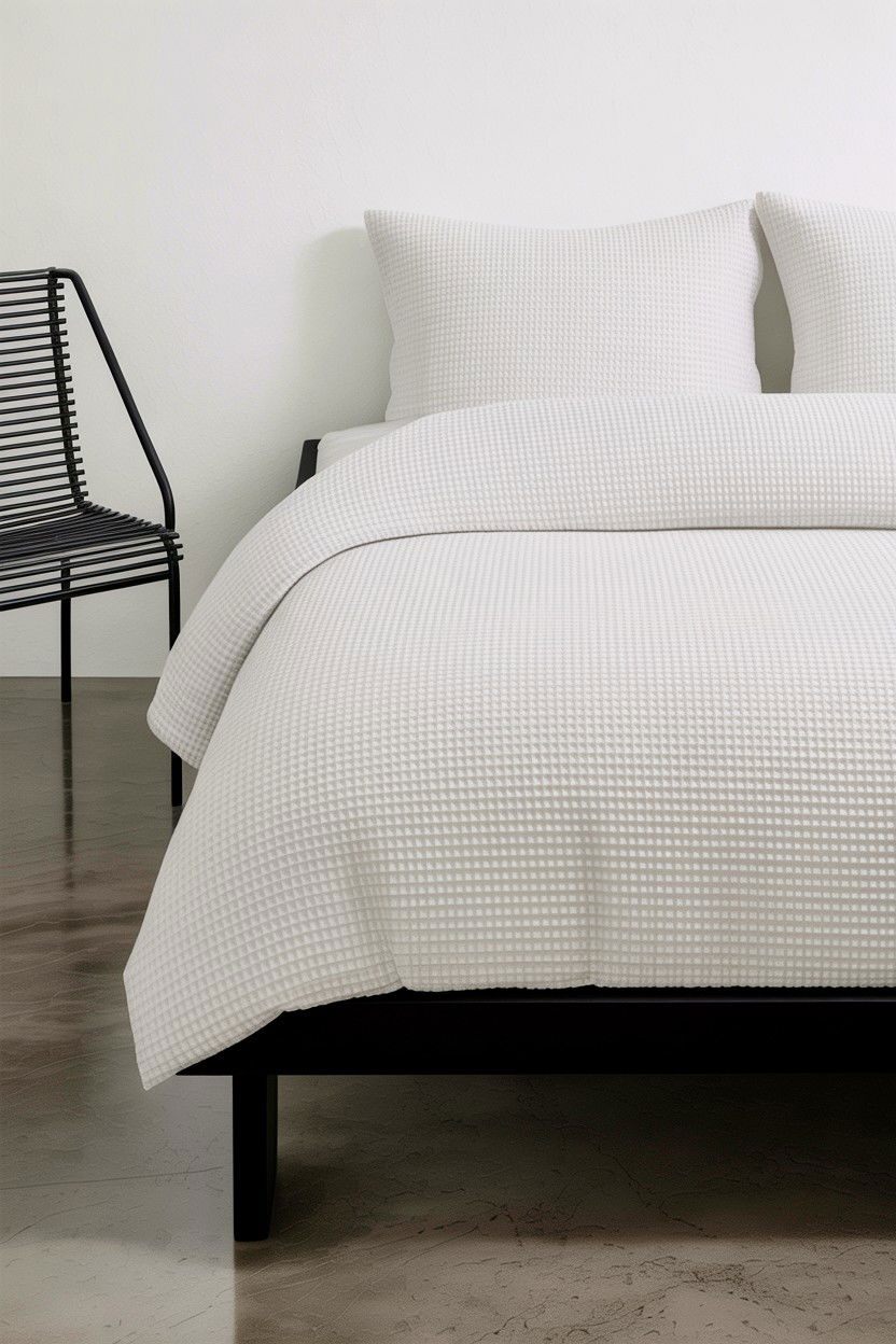 Waffle Weave Minimalist Bedroom - 30 layered texture bedroom ideas