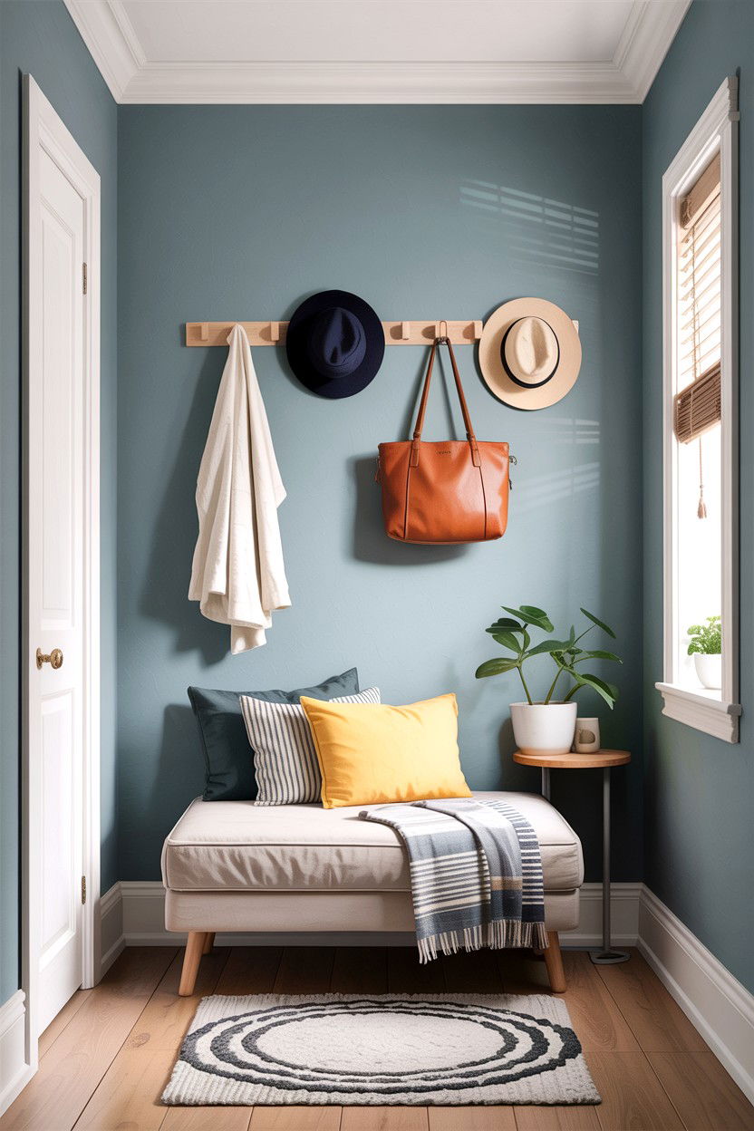 Wall Hook System - 30 small bedroom space storage ideas