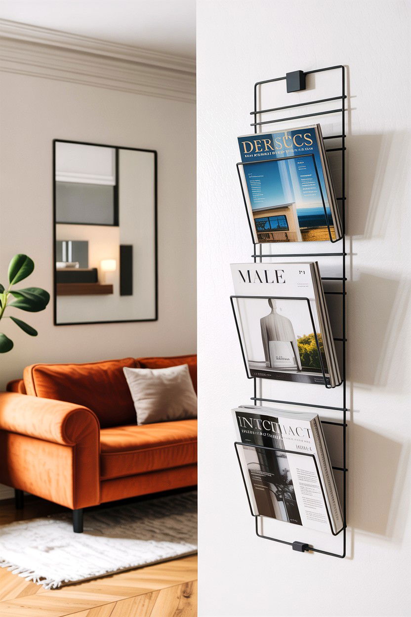 Wall Magazine Rack - 30 small living room space storage ideas