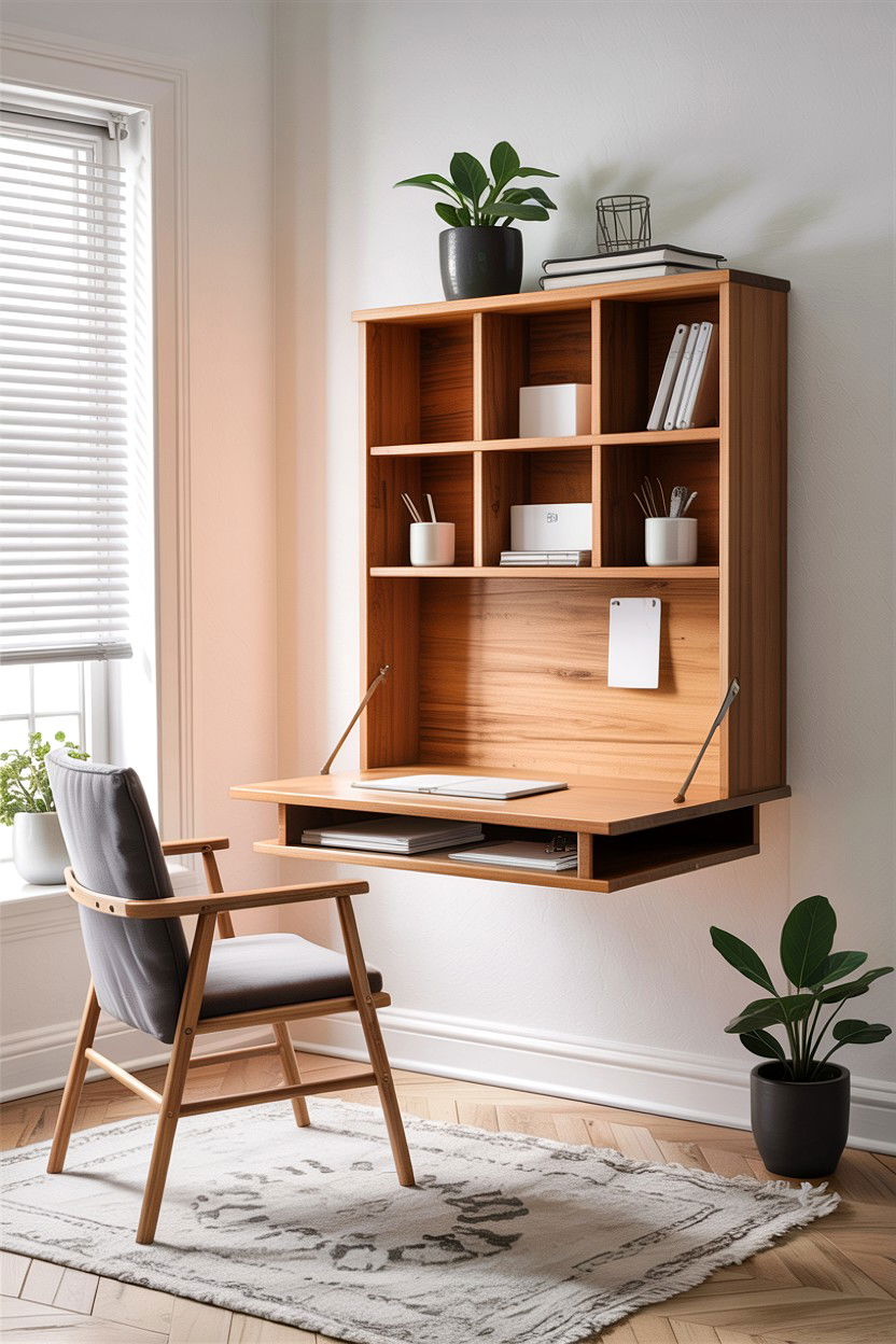 Wall Mounted Folding Desk - 30 bedroom concealed storage ideas