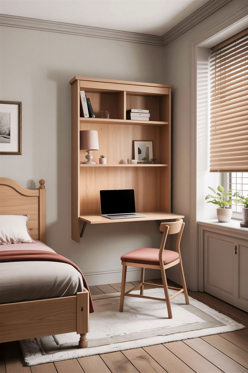 Wall Mounted Folding Desk - 30 small bedroom space storage ideas