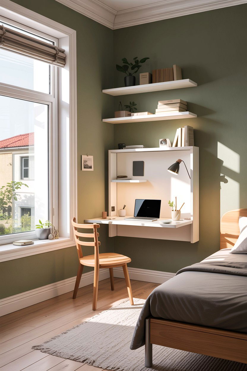 Wall Mounted Folding Desk - 30 bedroom convertible furniture ideas