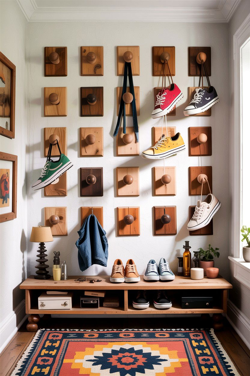 Wall Mounted Shoe Pegs - 30 bedroom shoe storage ideas