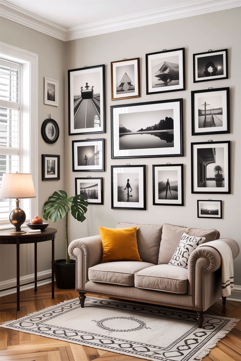 Wall gallery - 30 inexpensive living room ideas