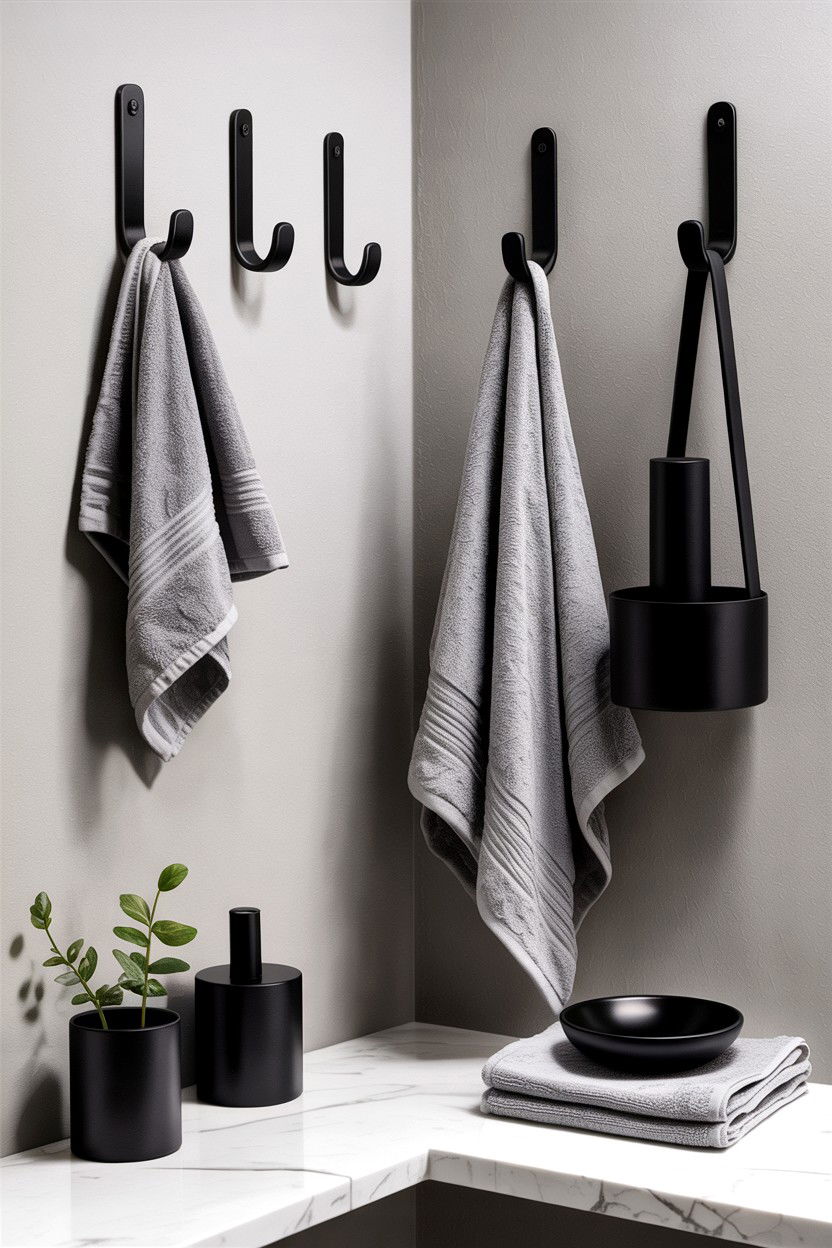 Wall hooks for towels - 30 small bathroom space storage ideas