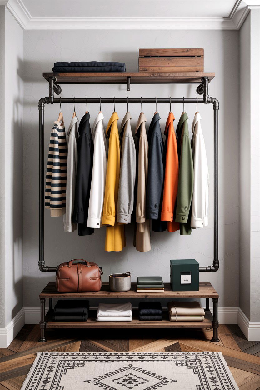 Wall mounted clothes rack - 30 bedroom organization ideas