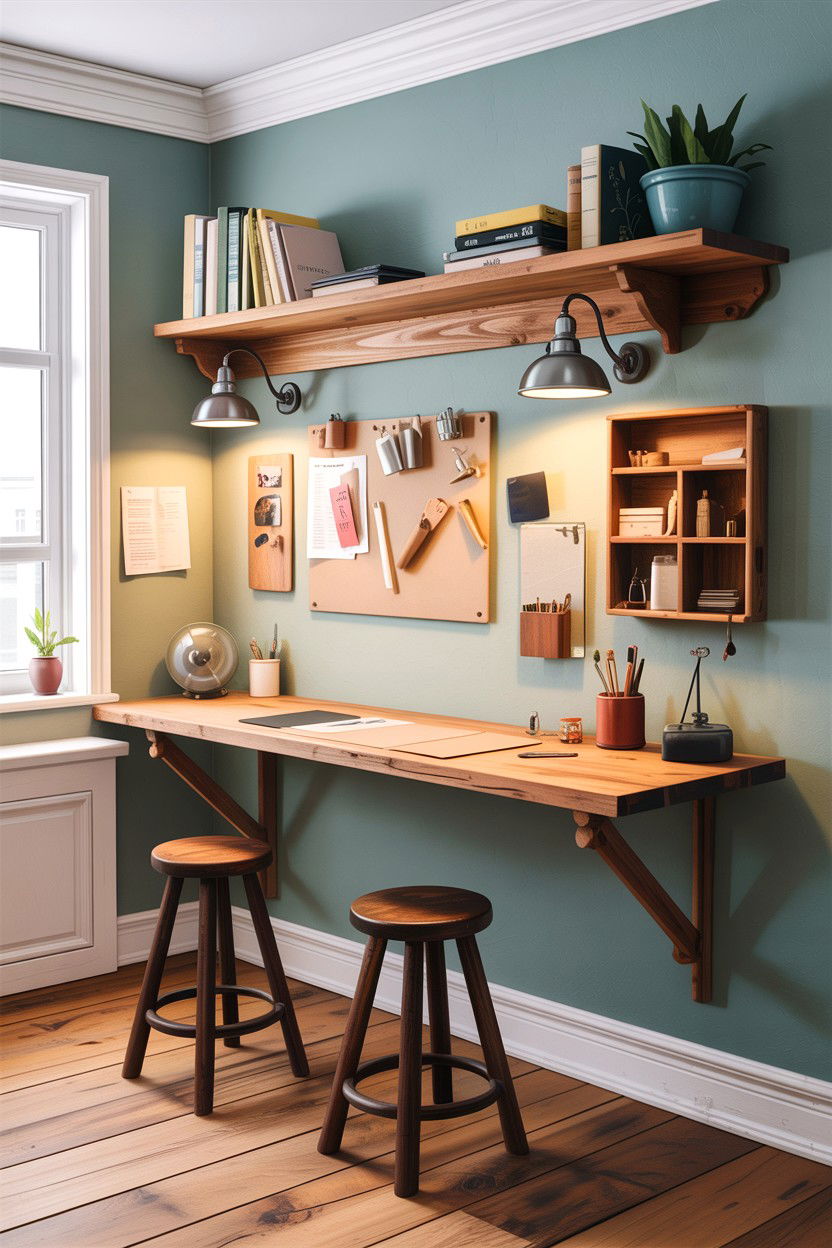 Wall mounted craft desk - 30 bedroom craft corner ideas